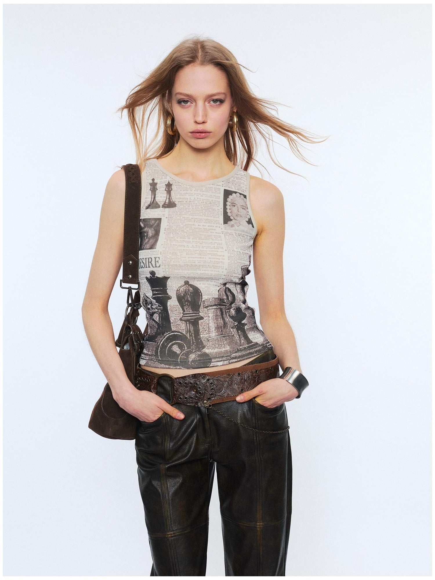 2th Desire Floral Print Slim Fit Reversible U Neck Cropped Women Polyester Stretch Tank Tops