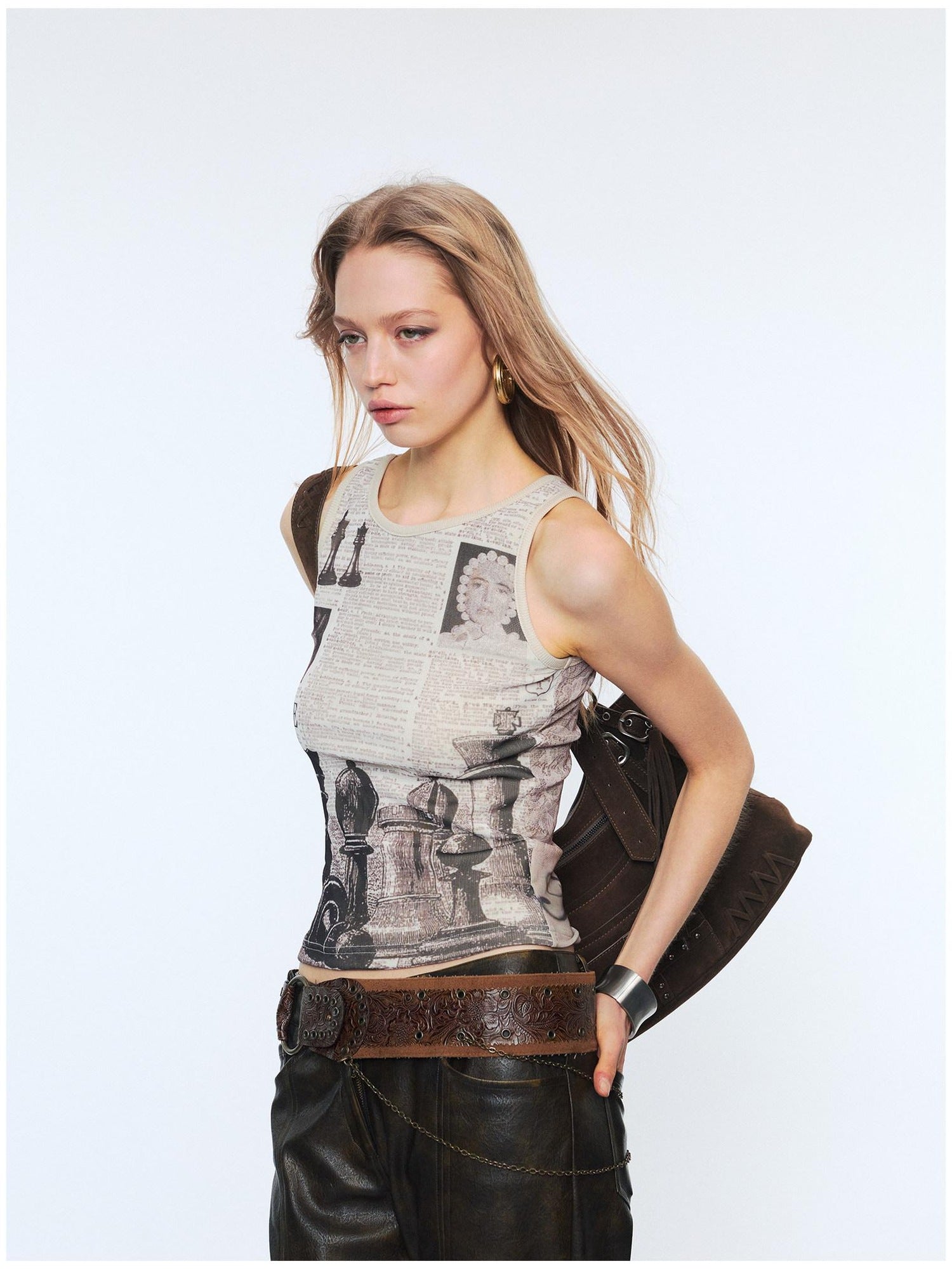 2th Desire Floral Print Slim Fit Reversible U Neck Cropped Women Polyester Stretch Tank Tops