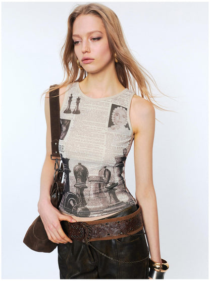 2th Desire Floral Print Slim Fit Reversible U Neck Cropped Women Polyester Stretch Tank Tops