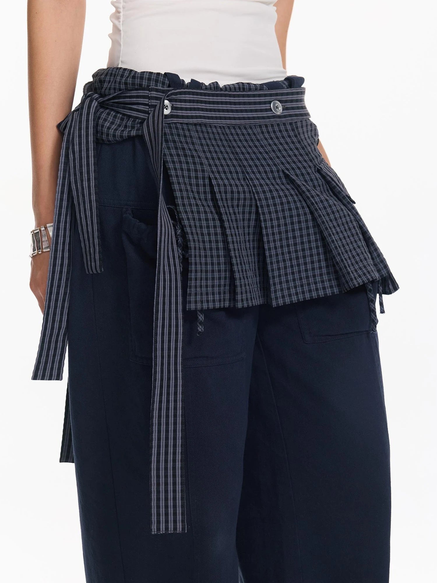 Folded Bubble Waist Drawstring Wide Leg Pants