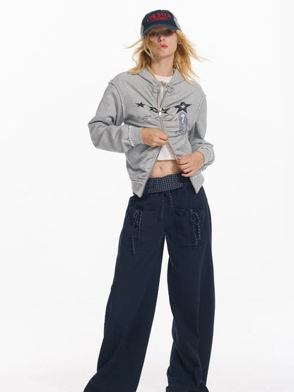 Folded Bubble Waist Drawstring Wide Leg Pants