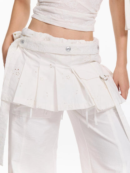 Folded Bubble Waist Drawstring Wide Leg Pants