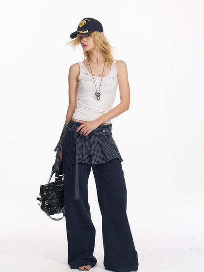 Folded Bubble Waist Drawstring Wide Leg Pants