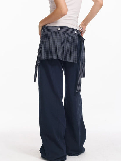 Folded Bubble Waist Drawstring Wide Leg Pants