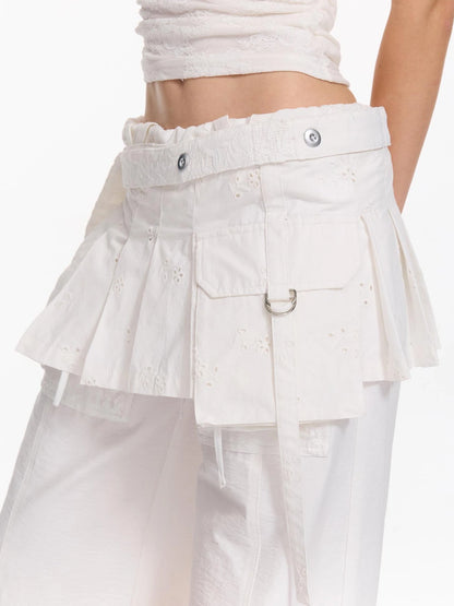 Folded Bubble Waist Drawstring Wide Leg Pants