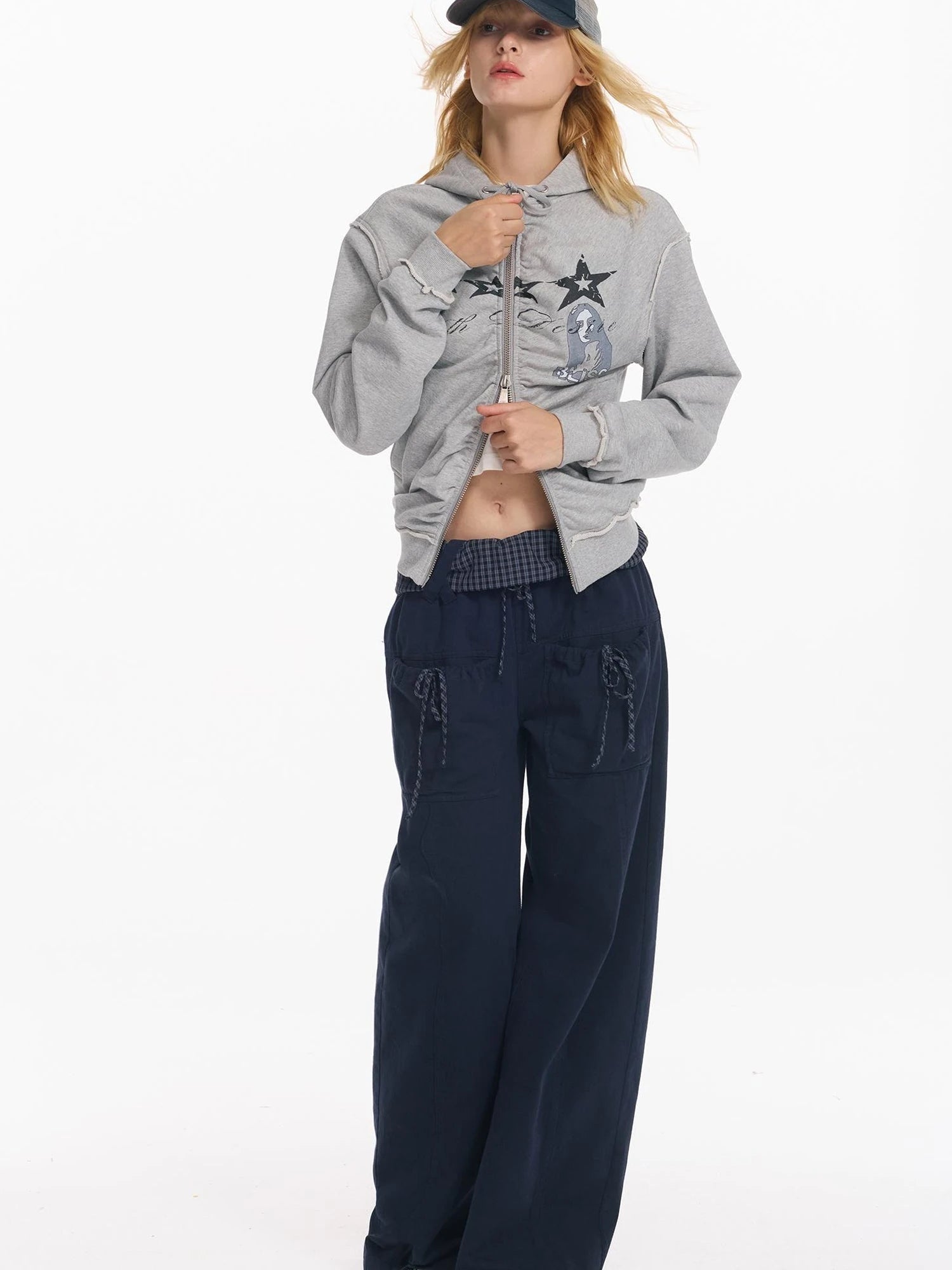 Folded Bubble Waist Drawstring Wide Leg Pants