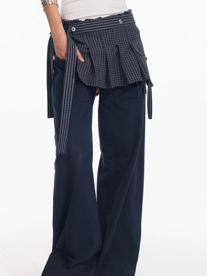 Folded Bubble Waist Drawstring Wide Leg Pants