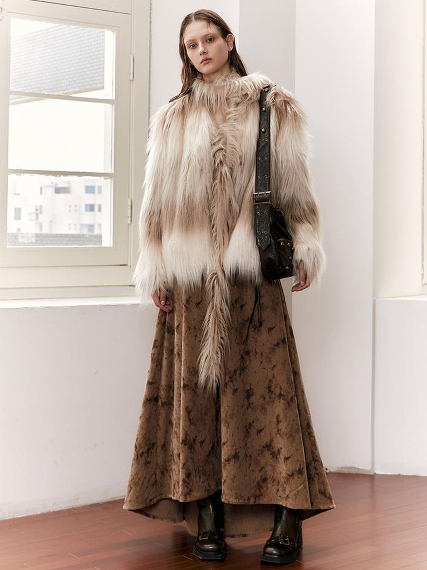 2th Desire Gradient Eco Faux Fur Long Coat For Women
