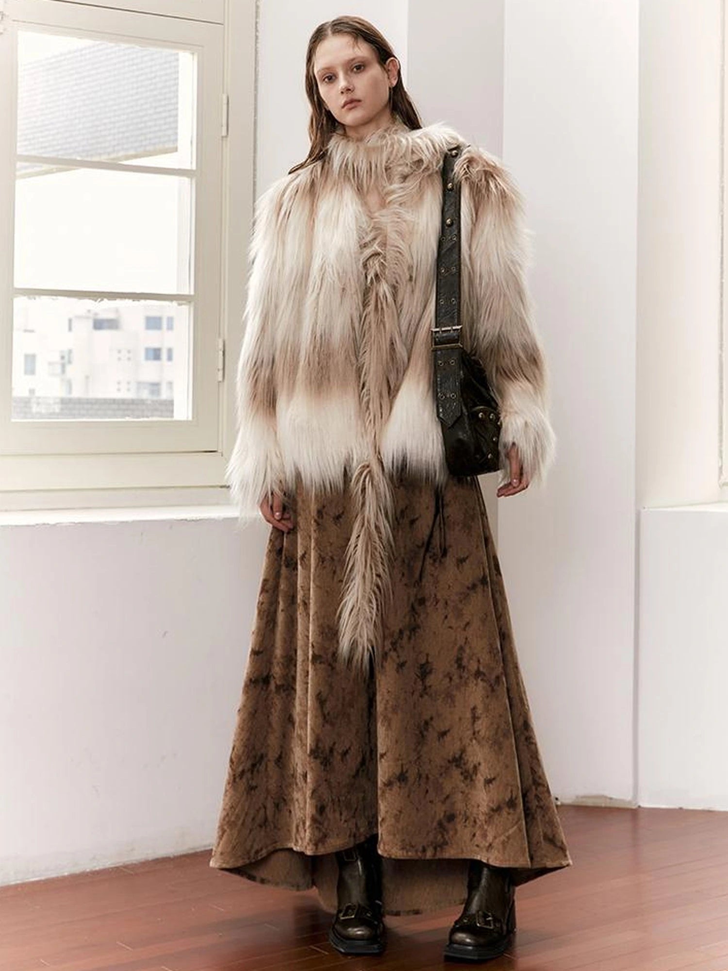 Gradient Eco Faux Fur Long Coat For Women
