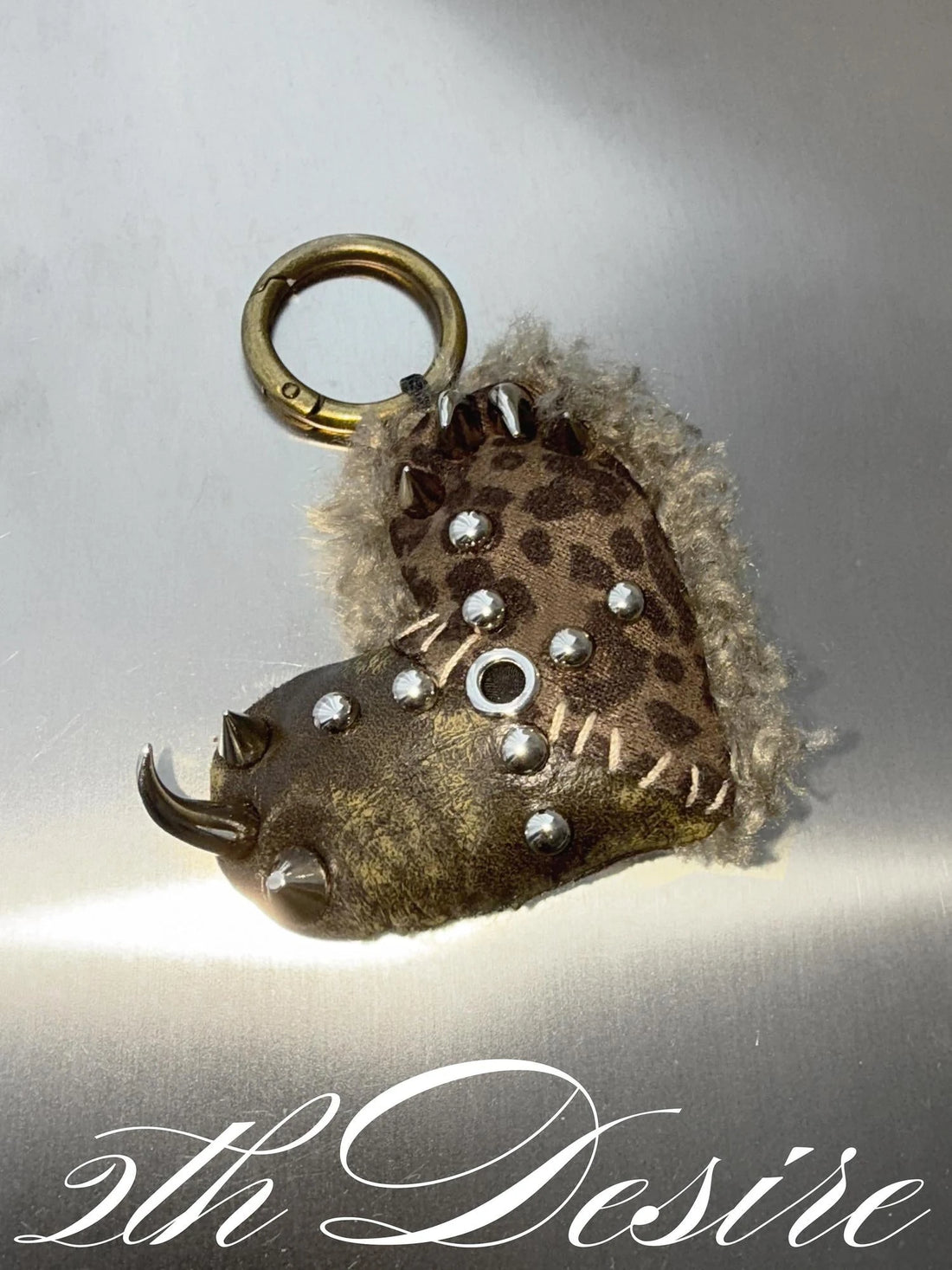 Handmade Punk Leopard Fur Heart Studded Bag Charm