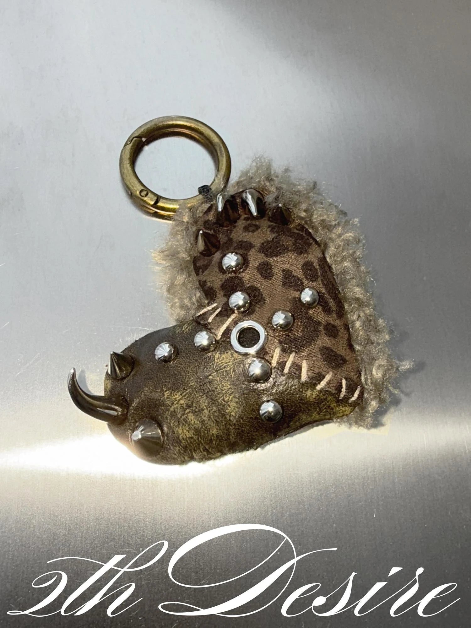 Handmade Punk Leopard Fur Heart Studded Bag Charm