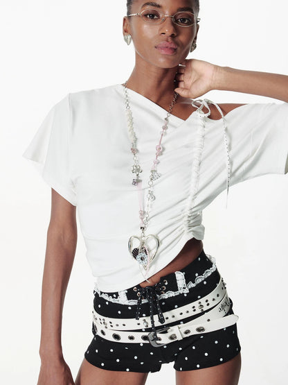 Handmade Ribbon Beaded Love Dot Flower Pendant Adjustable Necklace