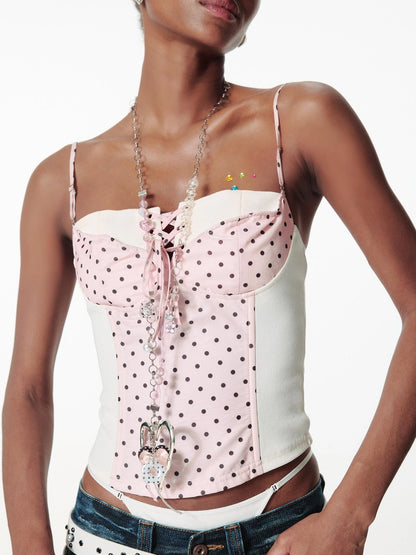 Handmade Ribbon Beaded Love Dot Flower Pendant Adjustable Necklace