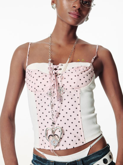 Handmade Ribbon Beaded Love Dot Flower Pendant Adjustable Necklace