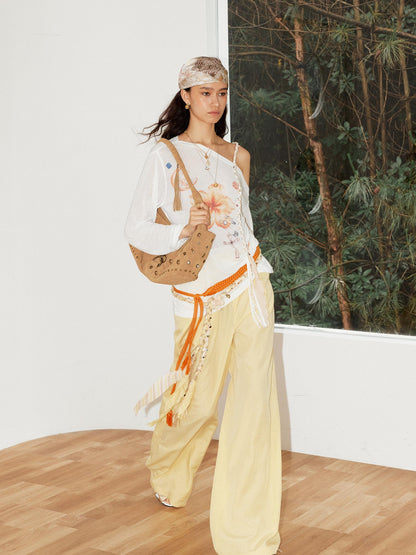 2th Desire Handwoven Linen Bohemian Beaded Stone Rope Belt