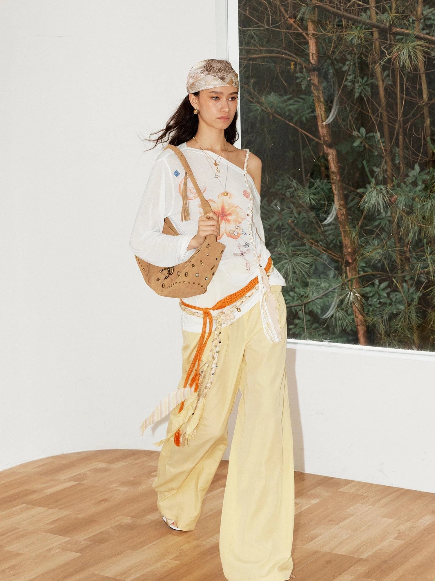 Handwoven Linen Bohemian Beaded Stone Rope Belt