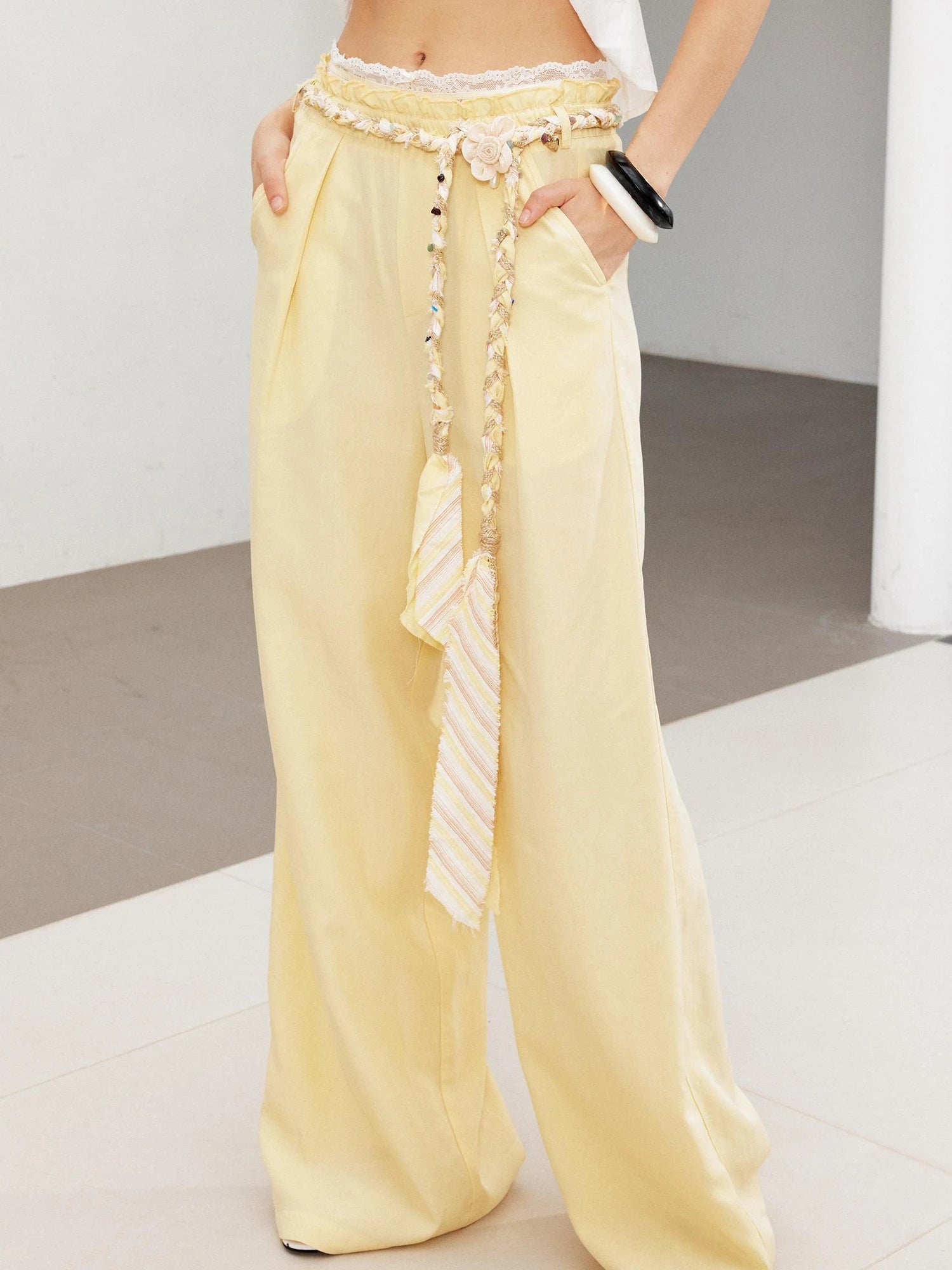 Handwoven Linen Bohemian Beaded Stone Rope Belt