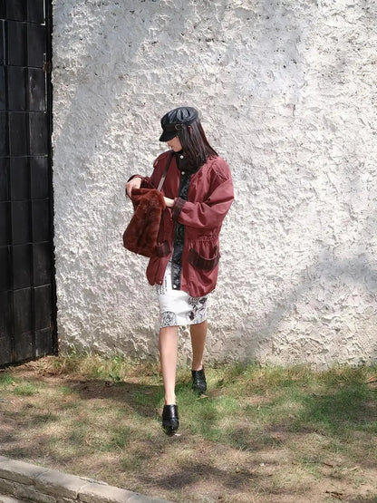 Heavy Duty Vintage Washed Rip Work Jacket With Leather Panels