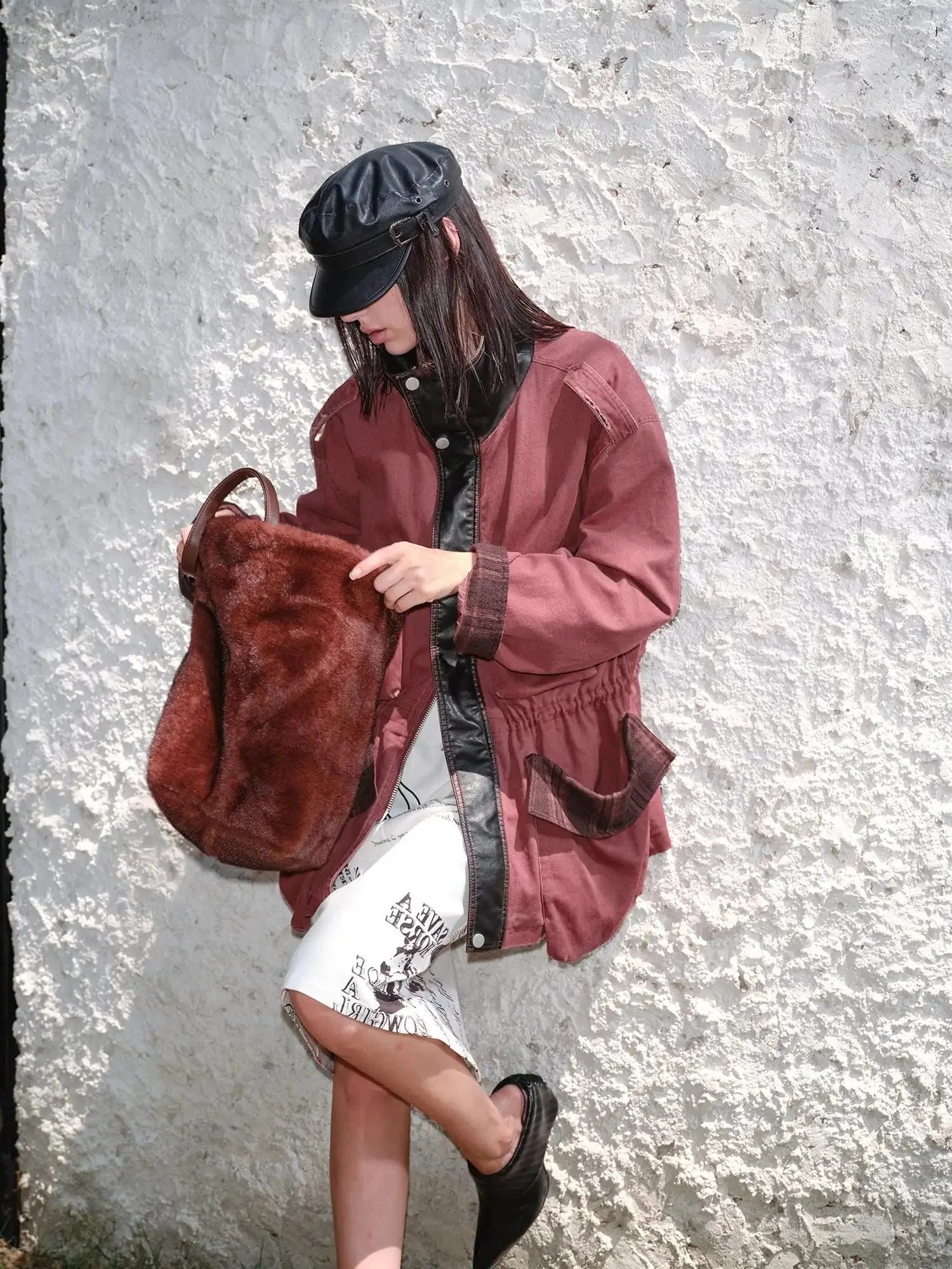 Heavy Duty Vintage Washed Rip Work Jacket With Leather Panels