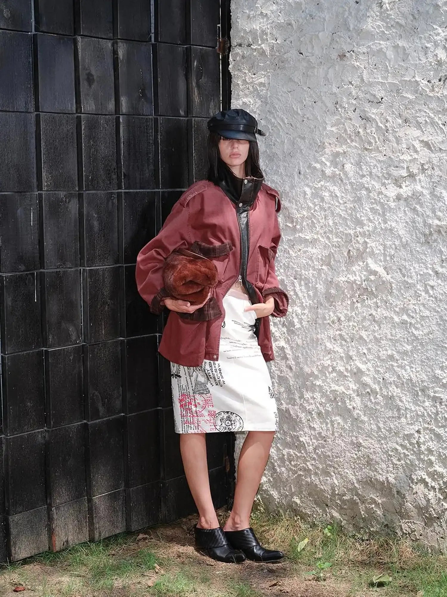 Heavy Duty Vintage Washed Rip Work Jacket With Leather Panels