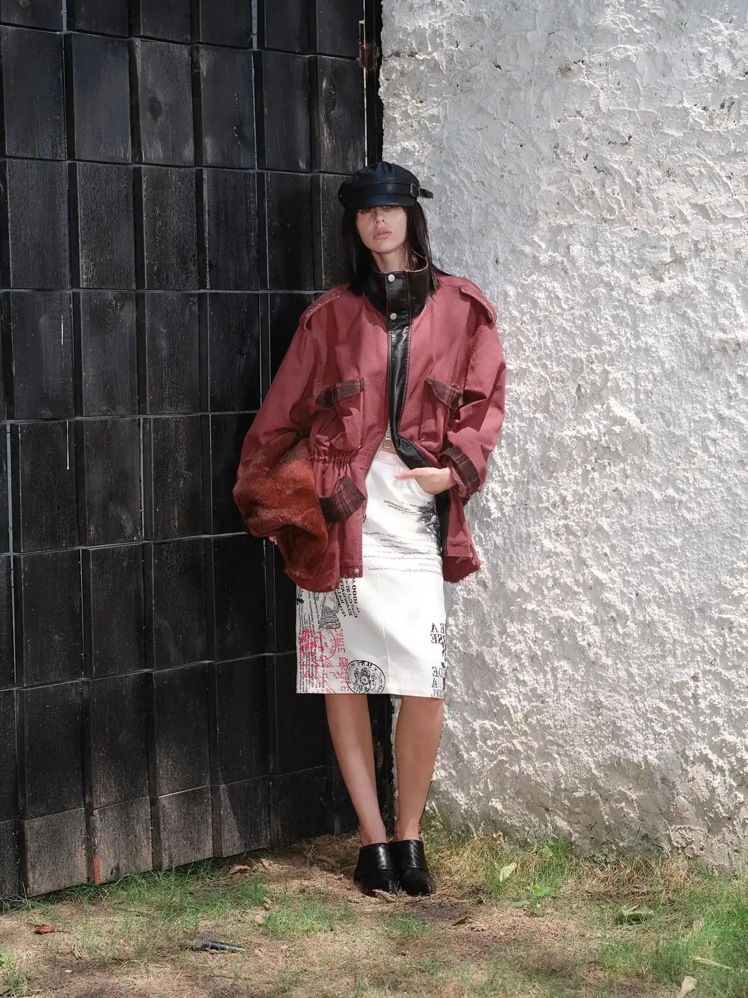 Heavy Duty Vintage Washed Rip Work Jacket With Leather Panels
