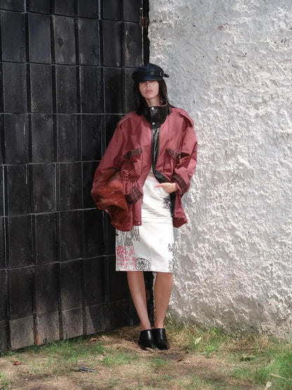 Heavy Duty Vintage Washed Rip Work Jacket With Leather Panels