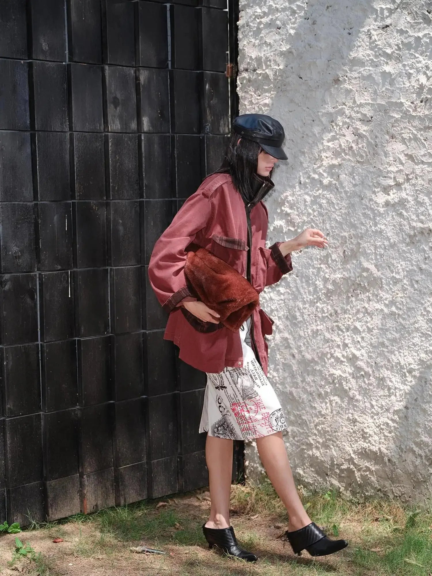 Heavy Duty Vintage Washed Rip Work Jacket With Leather Panels