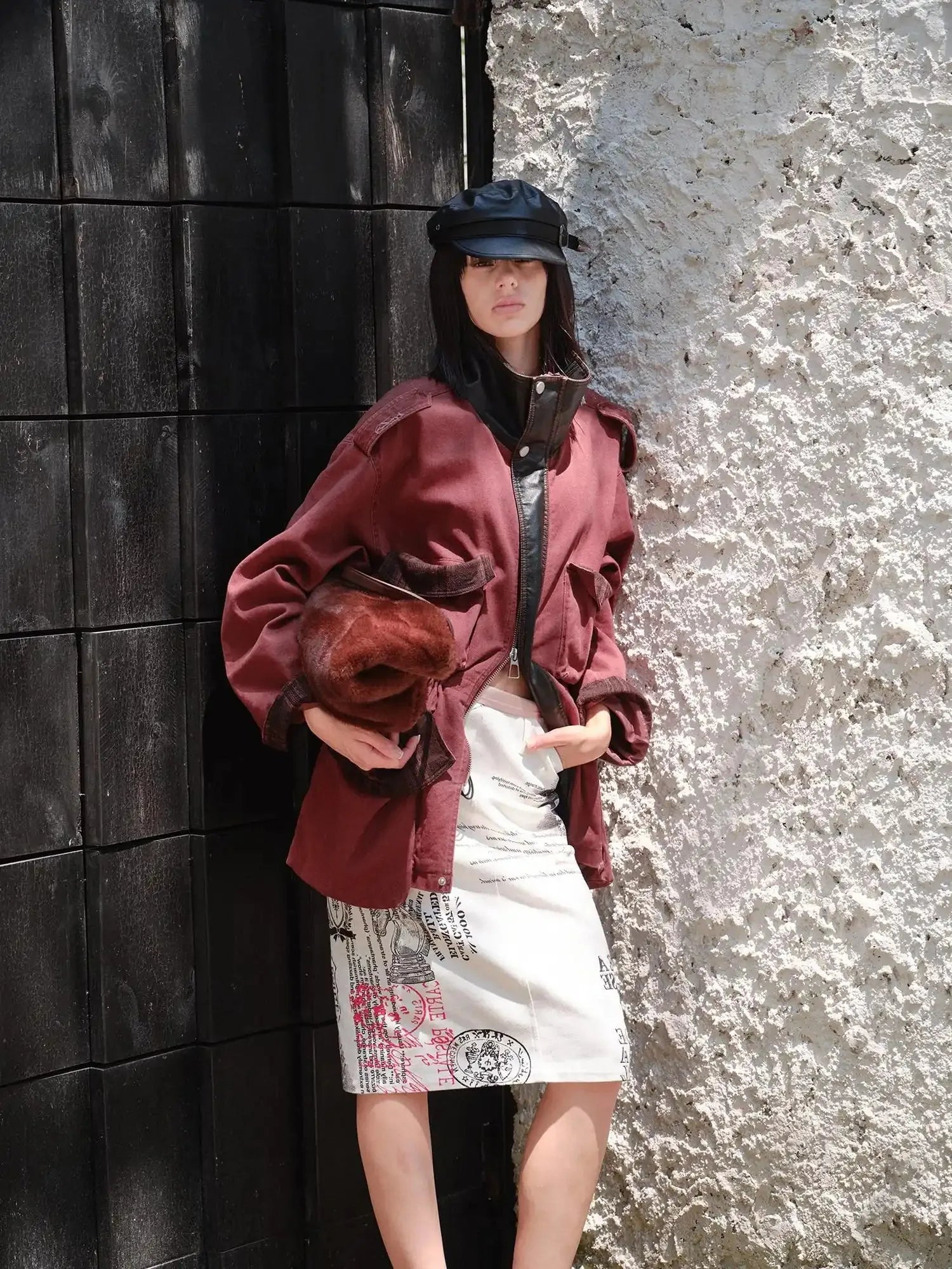 Heavy Duty Vintage Washed Rip Work Jacket With Leather Panels