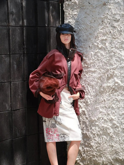 Heavy Duty Vintage Washed Rip Work Jacket With Leather Panels
