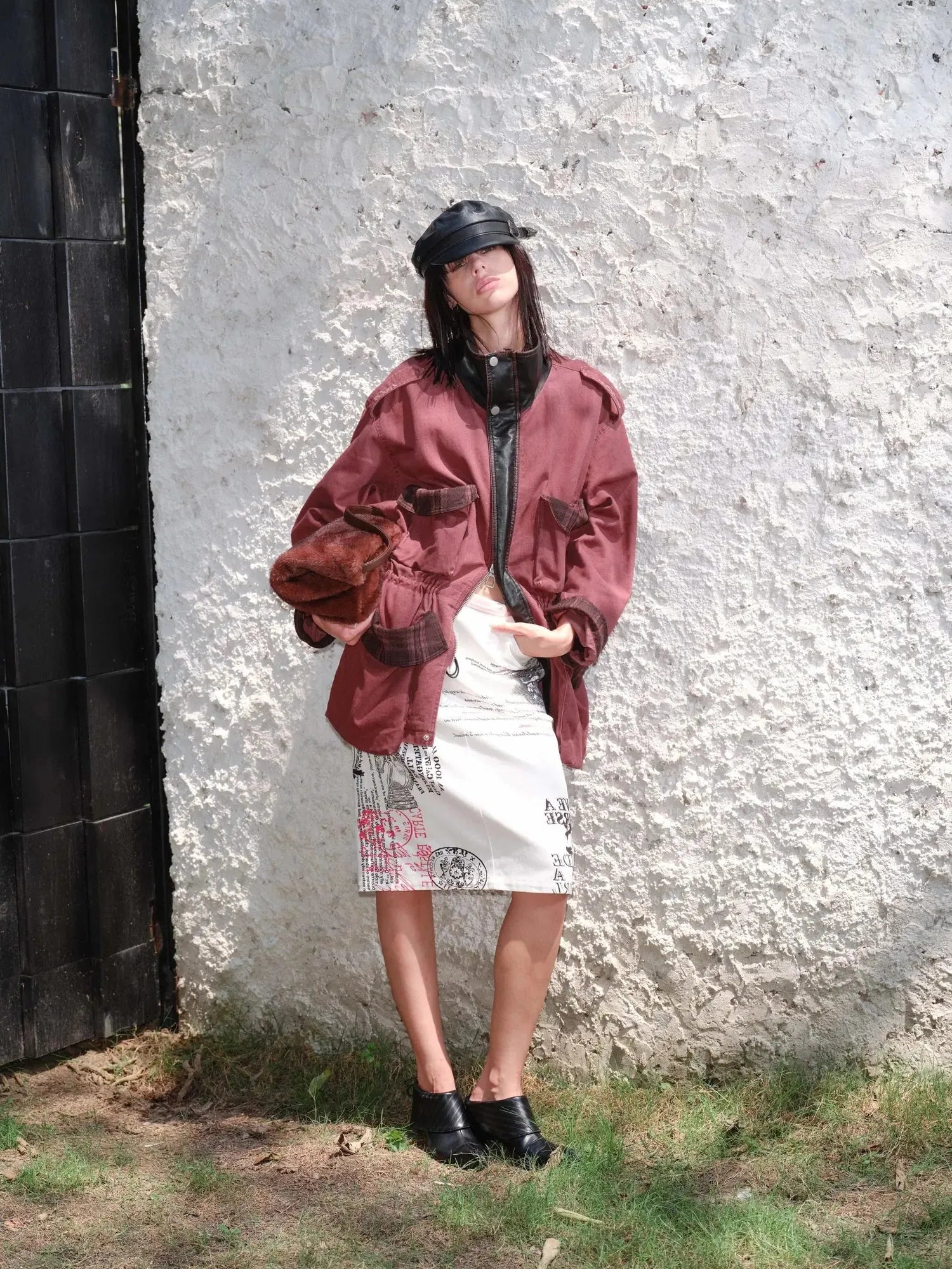 Heavy Duty Vintage Washed Rip Work Jacket With Leather Panels