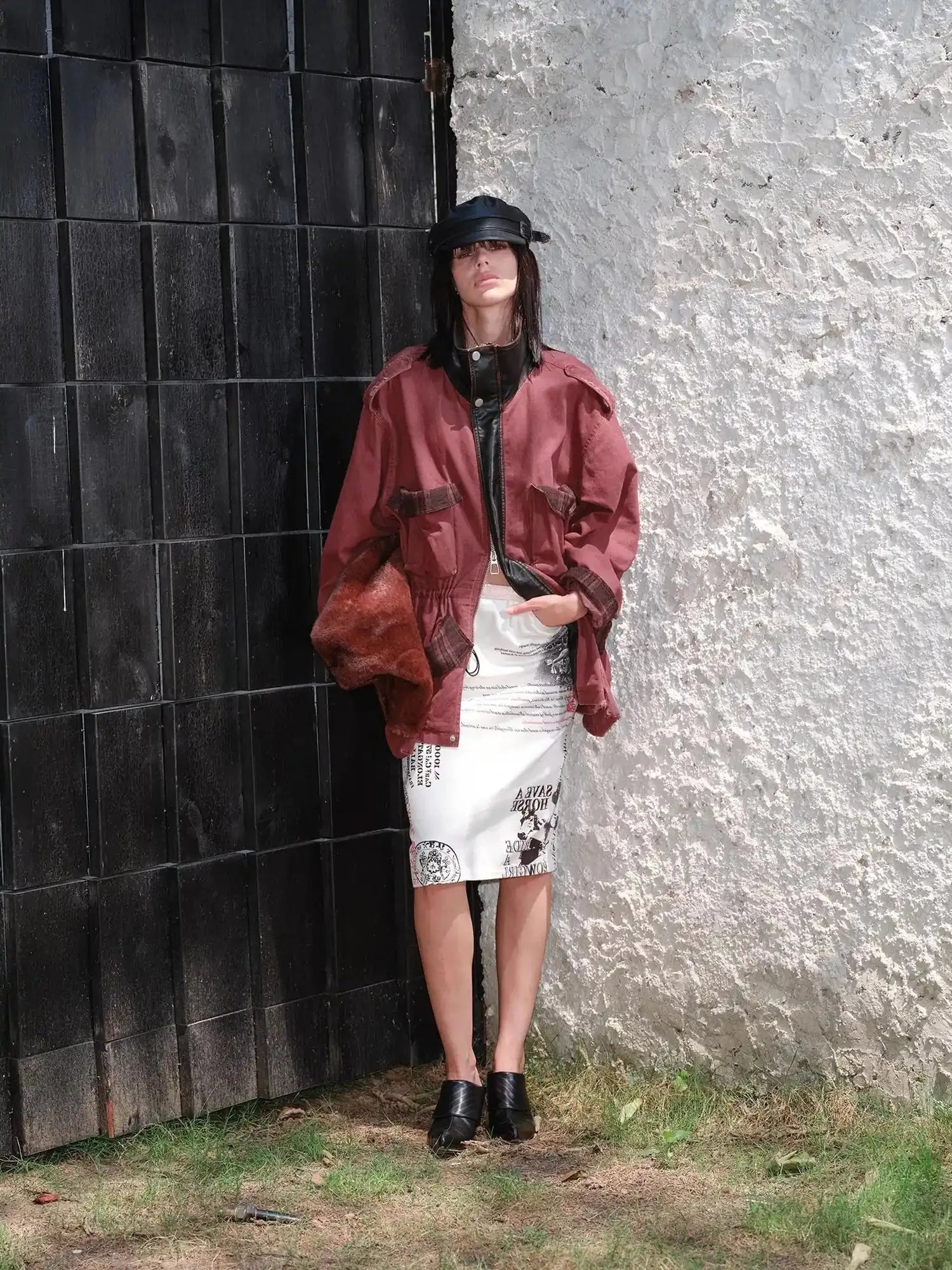 Heavy Duty Vintage Washed Rip Work Jacket With Leather Panels