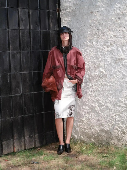 Heavy Duty Vintage Washed Rip Work Jacket With Leather Panels