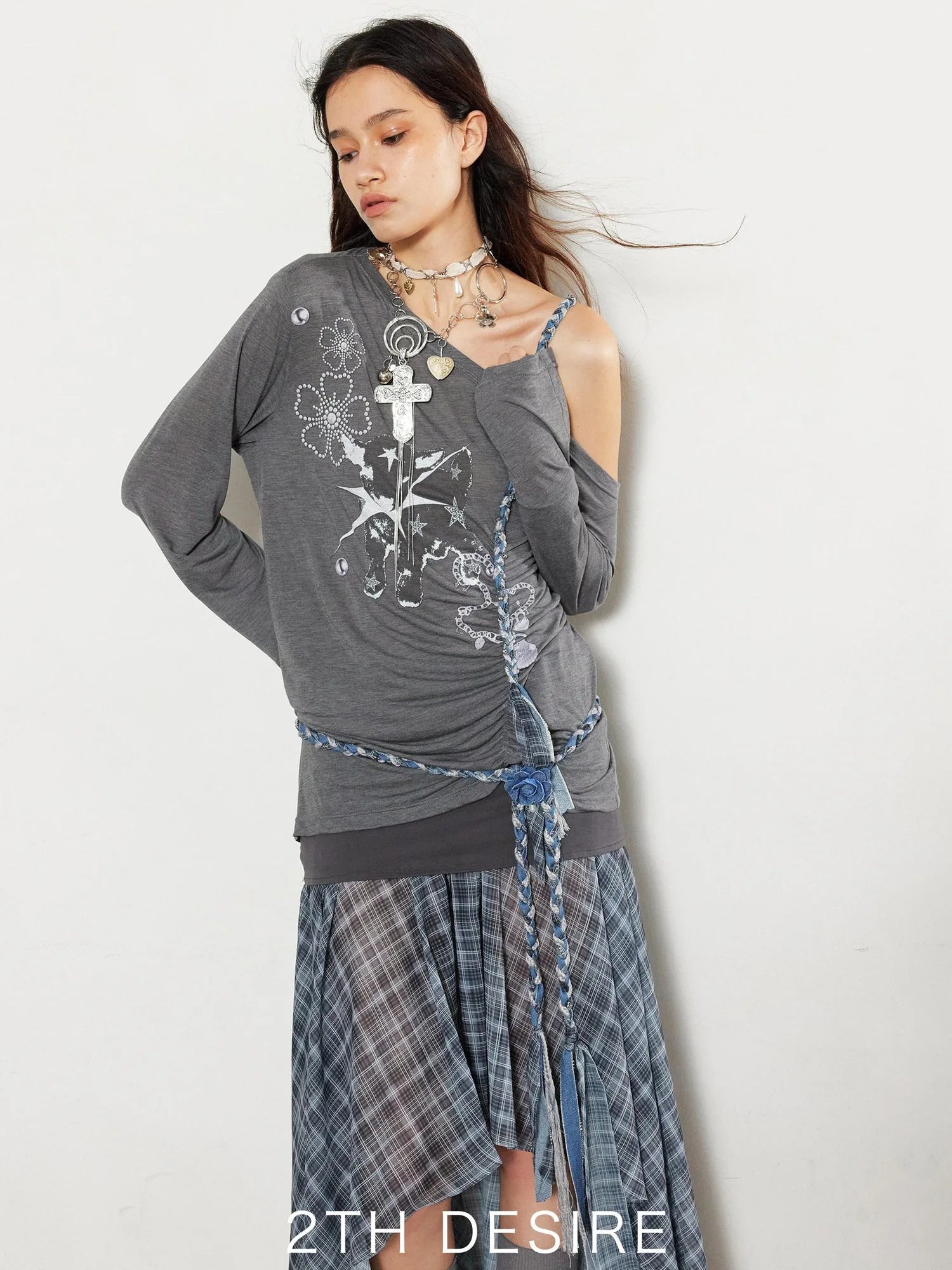Heavy Multi Element Punk Cross Flower Waist Chain Necklace