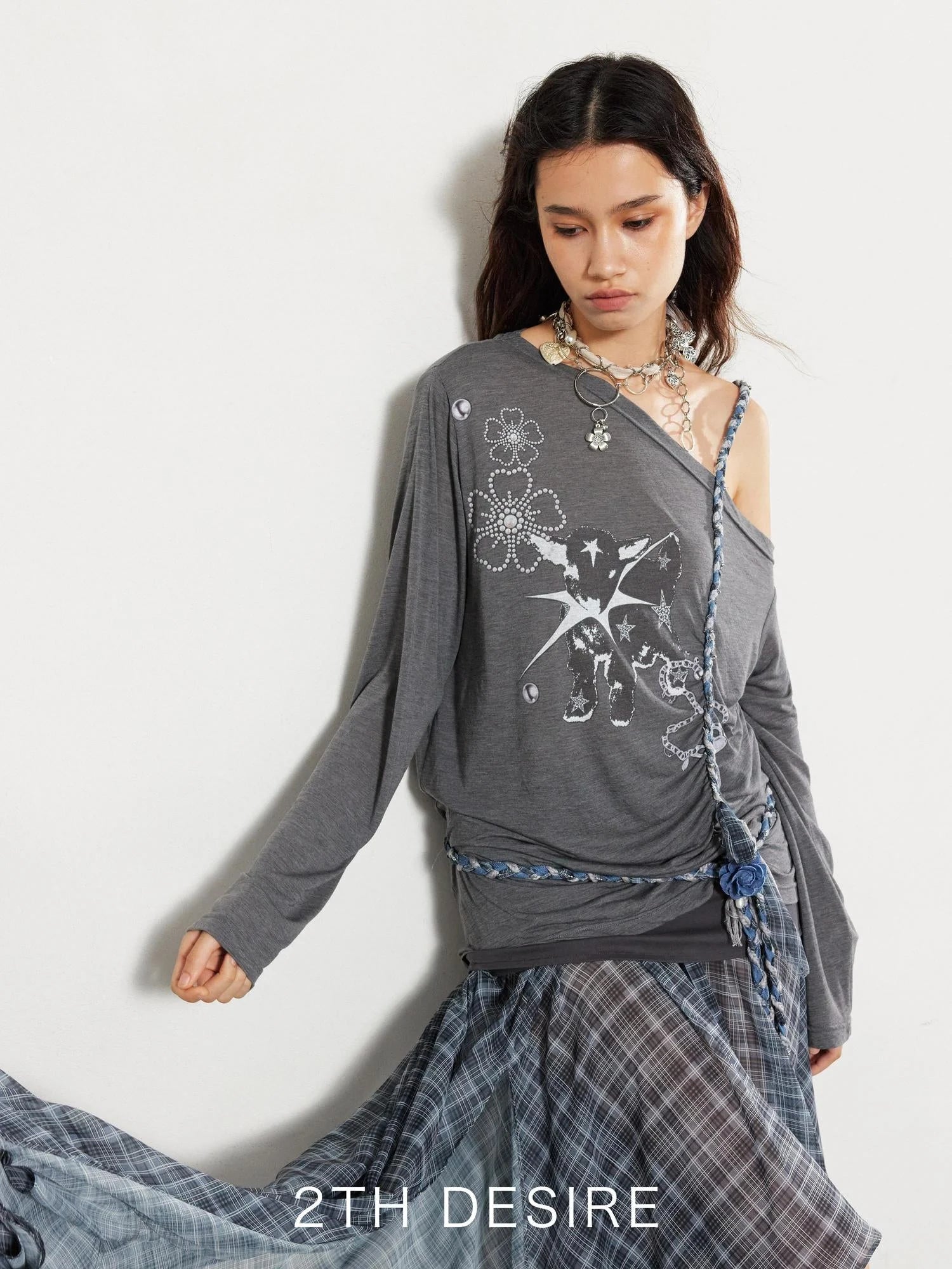 Heavy Multi Element Punk Cross Flower Waist Chain Necklace