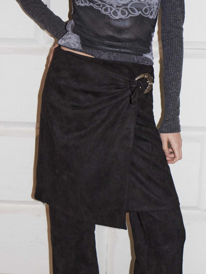 2th Desire High Stretch Distressed Faux Leather Street Straight Fit Women Long Skorts