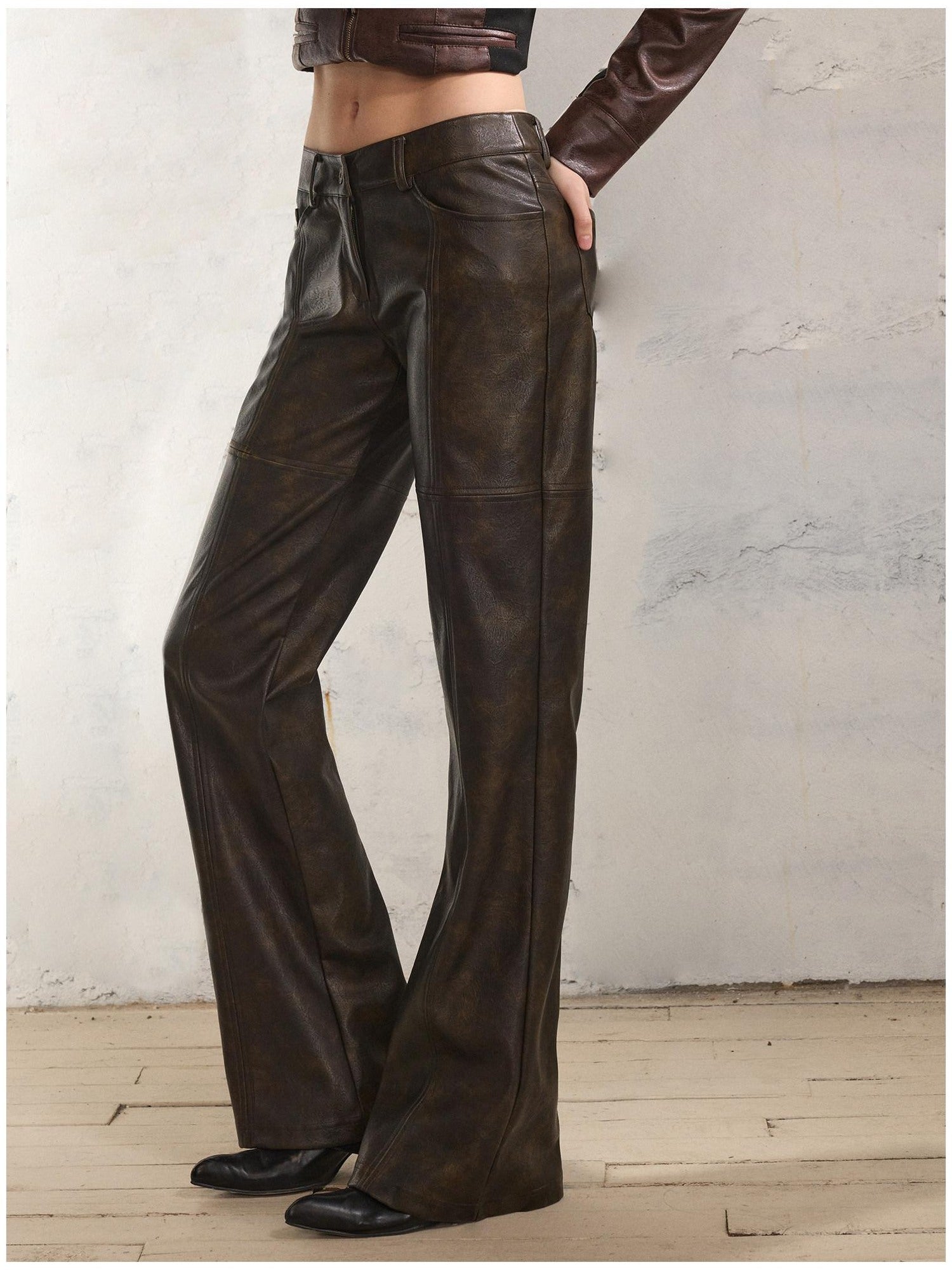 2th Desire High Stretch Distressed Faux Leather Street Straight Fit Women Long Skorts
