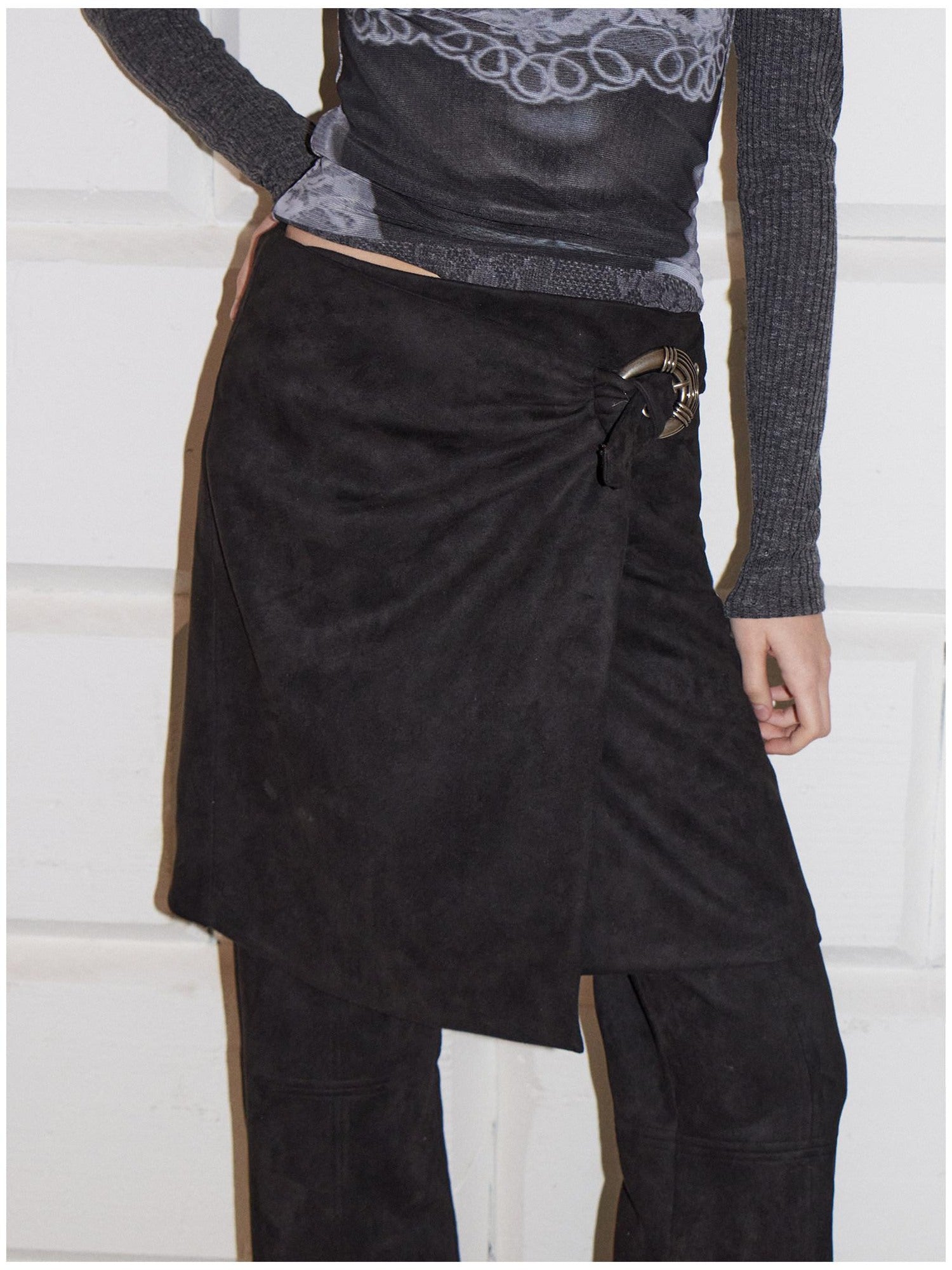 2th Desire High Stretch Distressed Faux Leather Street Straight Fit Women Long Skorts