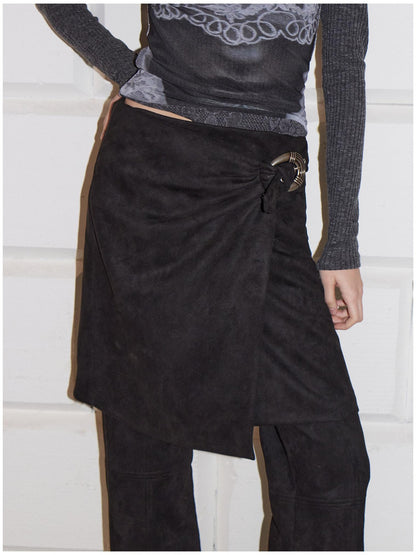 2th Desire High Stretch Distressed Faux Leather Street Straight Fit Women Long Skorts