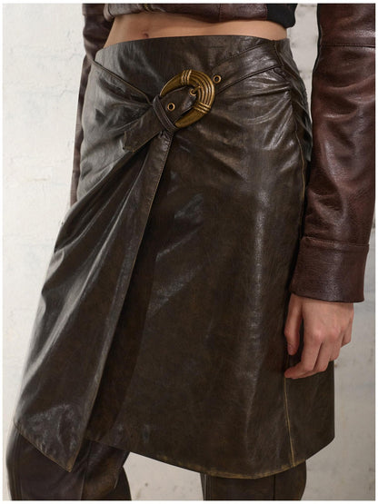 2th Desire High Stretch Distressed Faux Leather Street Straight Fit Women Long Skorts