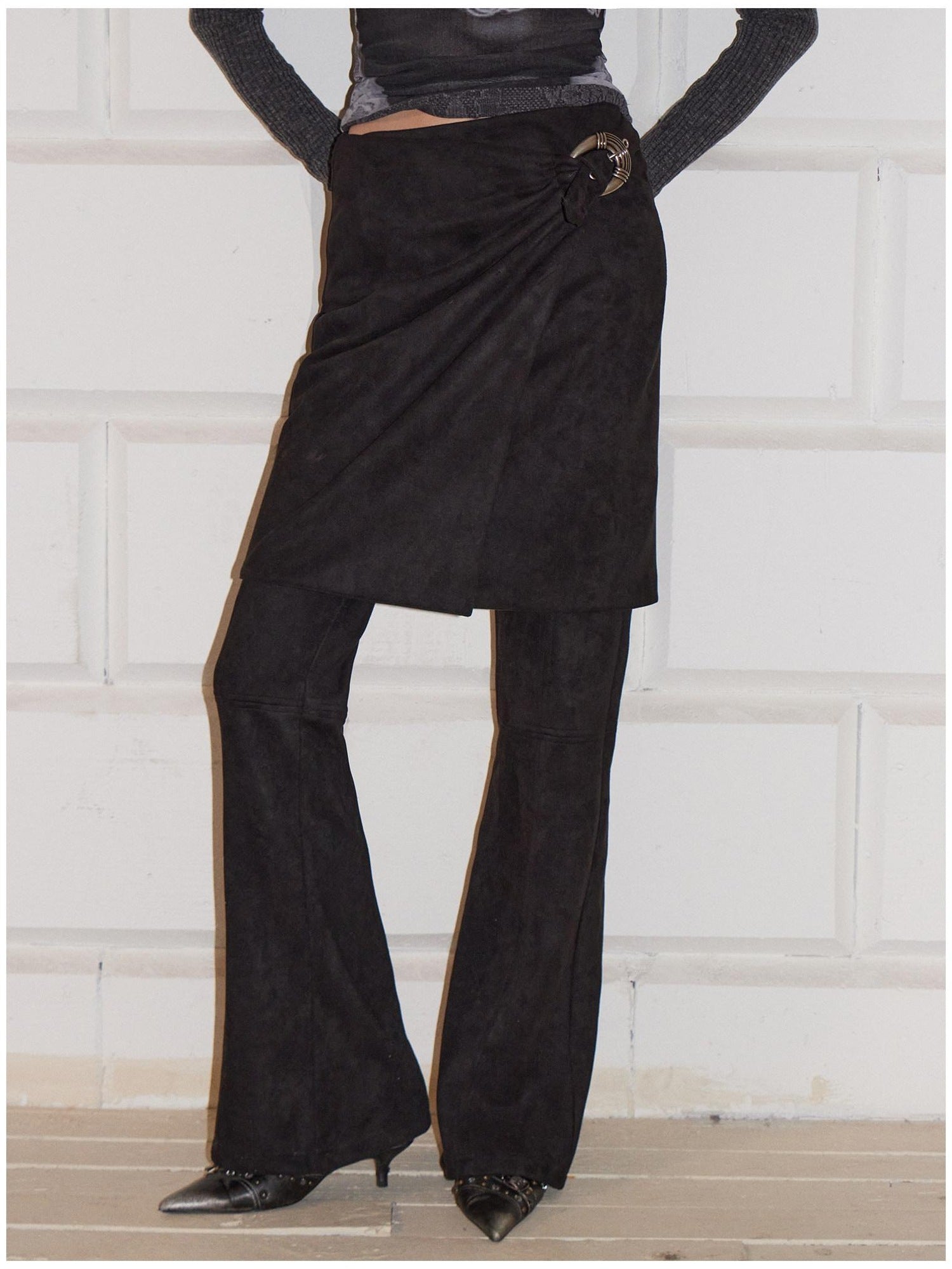 2th Desire High Stretch Distressed Faux Leather Street Straight Fit Women Long Skorts