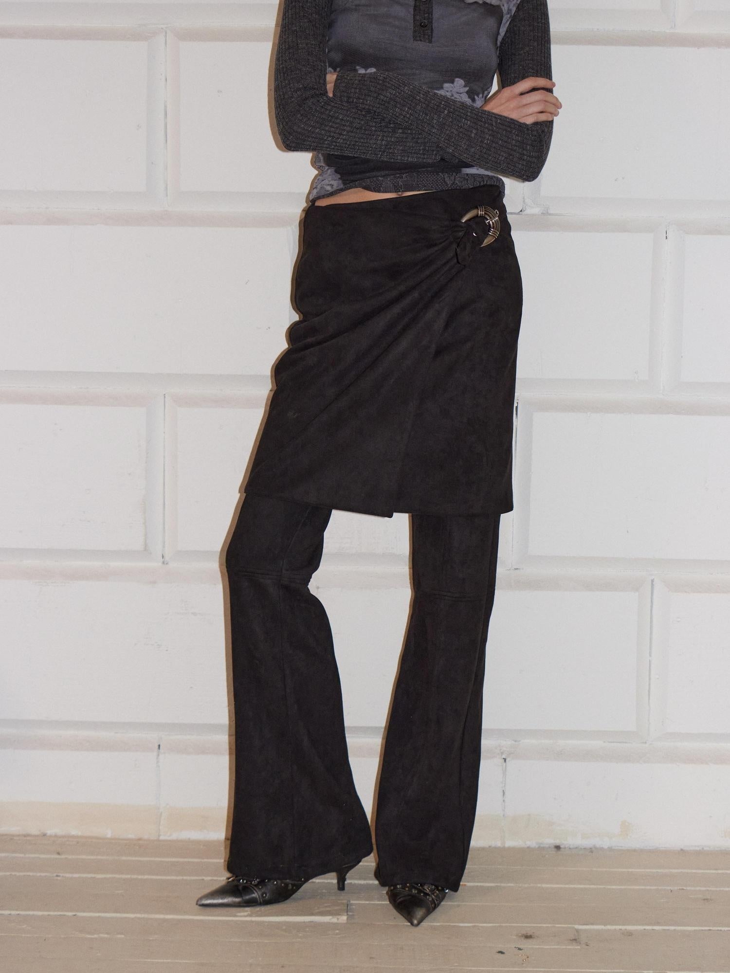 2th Desire High Stretch Distressed Faux Leather Street Straight Fit Women Long Skorts