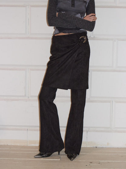 2th Desire High Stretch Distressed Faux Leather Street Straight Fit Women Long Skorts