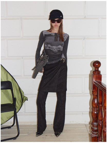 2th Desire High Stretch Distressed Faux Leather Street Straight Fit Women Long Skorts