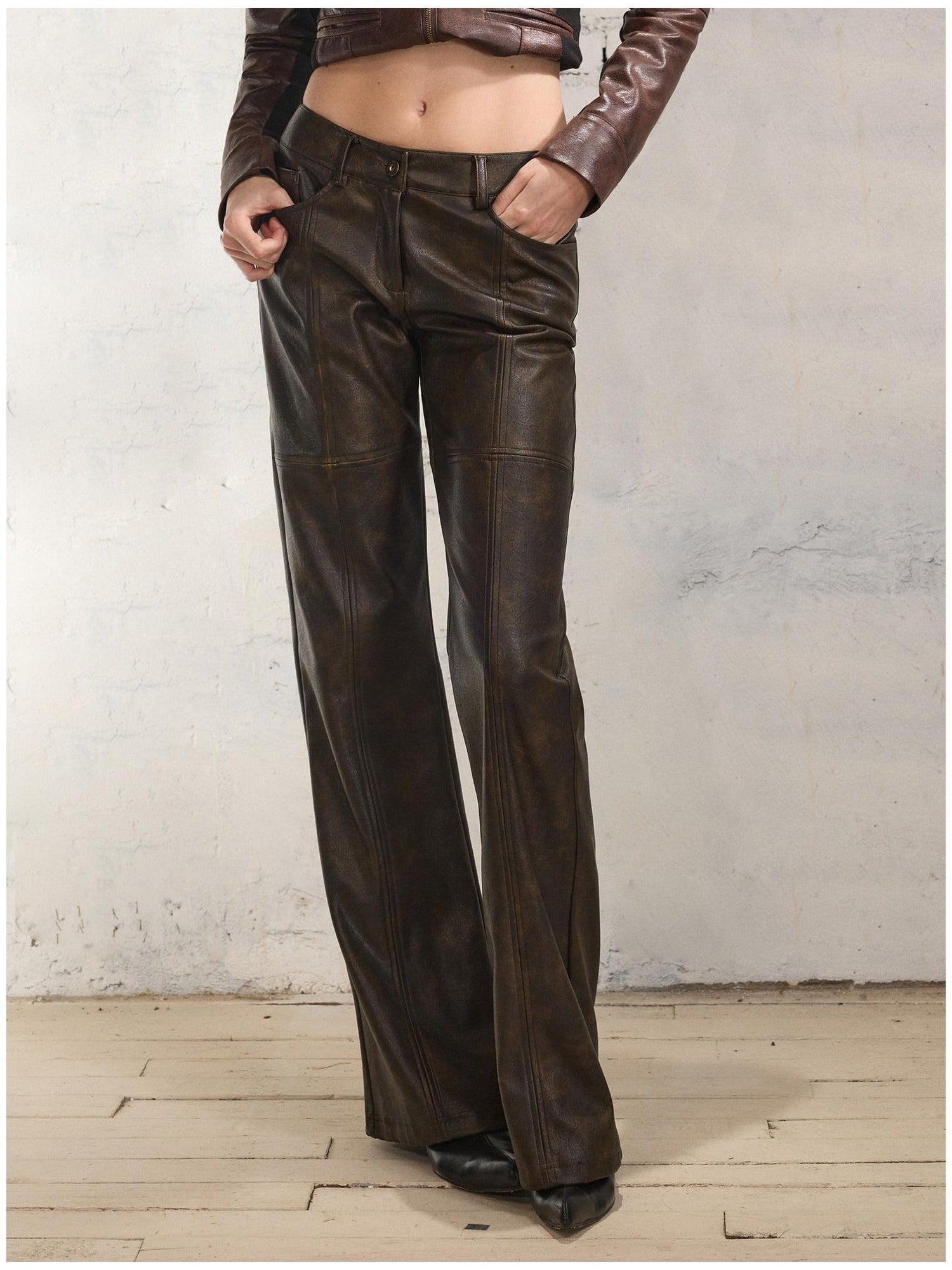 2th Desire High Stretch Distressed Faux Leather Street Straight Fit Women Long Skorts