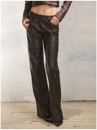 2th Desire High Stretch Distressed Faux Leather Street Straight Fit Women Long Skorts
