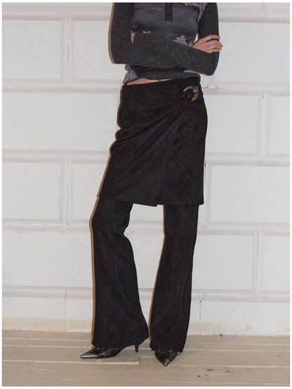 2th Desire High Stretch Distressed Faux Leather Street Straight Fit Women Long Skorts