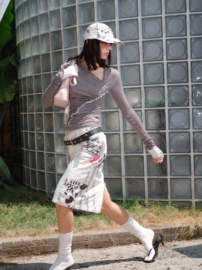 2th Desire Irregular Cut Tencel Wool Lace Pleated Base Sweater T-shirt