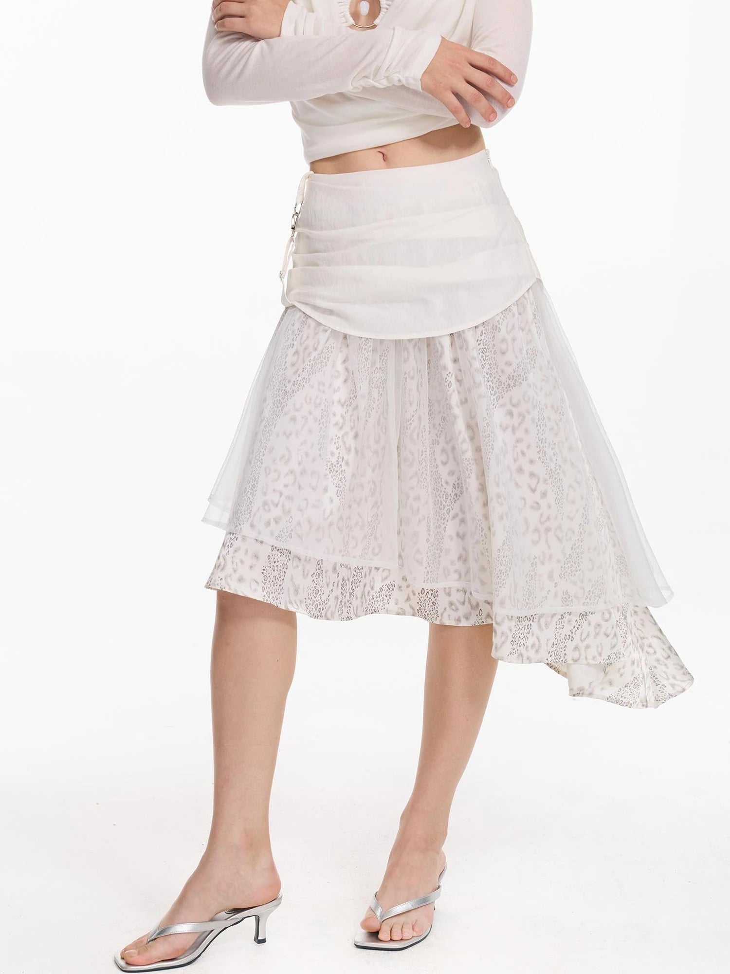 Irregular Leopard Mesh Skirt With Sheer Shimmering Layers