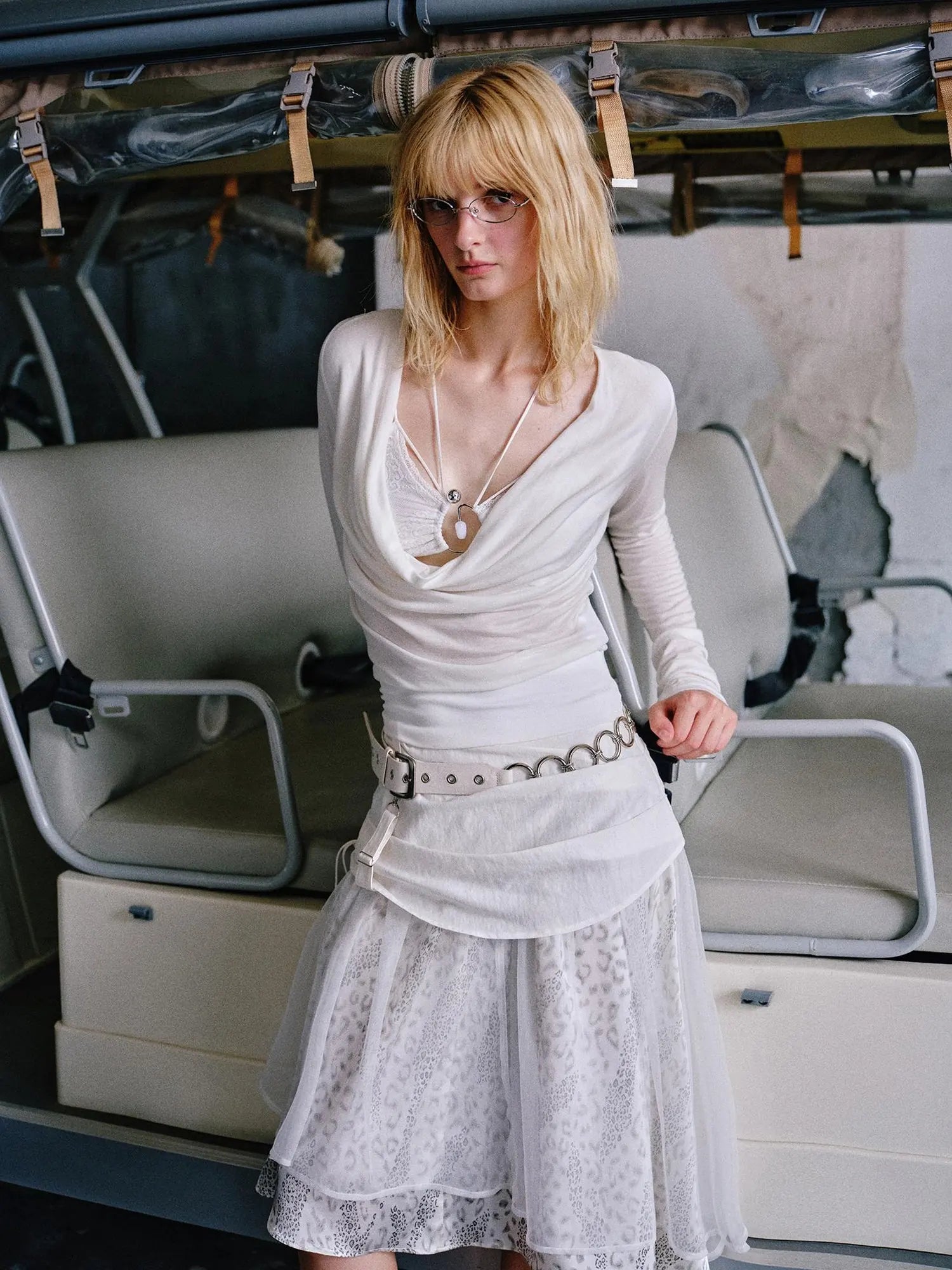 Irregular Leopard Mesh Skirt With Sheer Shimmering Layers