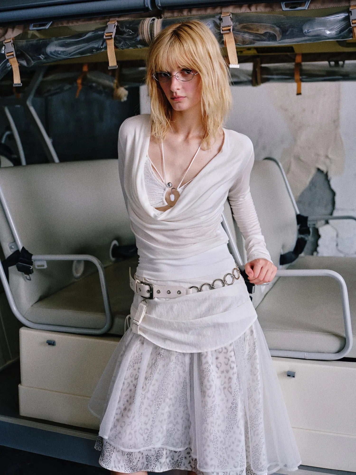 Irregular Leopard Mesh Skirt With Sheer Shimmering Layers